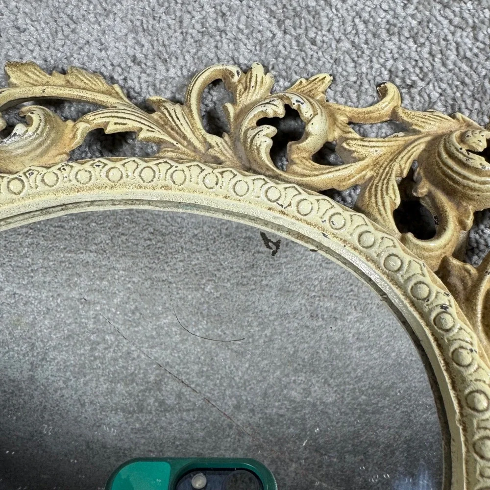 Wilton‎ Vanity Mirror Cream Ornate Rococo Cast Metal Tabletop Easel 12.5